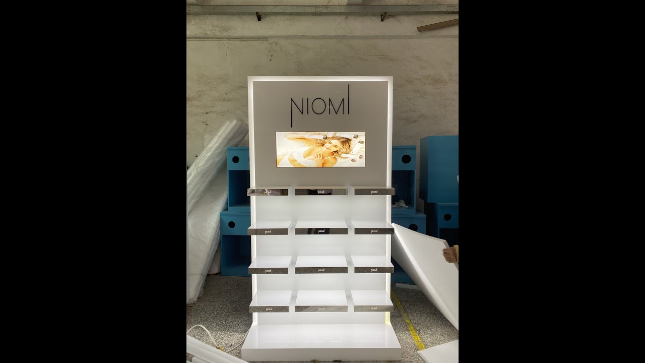 white cosmetic display stand skin care display counter wall display stand in retail shop for sale