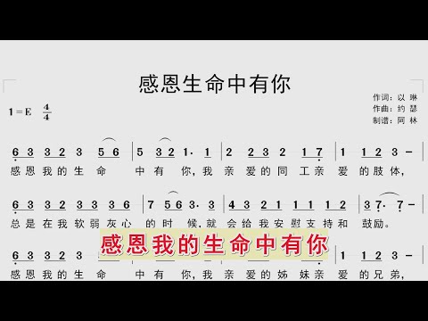 跟随动态简谱学唱诗歌《感恩生命中有你》同步歌词字幕，钢琴伴奏