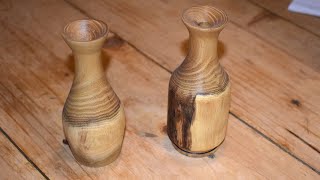 Woodturning a pair of Budvases in Acacia