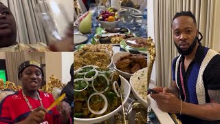Chiefpriest welcomes Flavour and Zlatan Ibile with 10 Million Naira food in the table