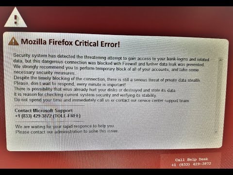Mozilla Firefox Critical Error! Security System Detected Threatening Attempt Gain Access Data VIRUS