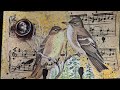 Week 2 Mash-Up | #fulldeckchallenge4 | @ShanoukiArt | Orange, Gold, Black Splatter, Fibers, Birds