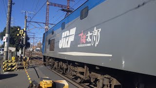 【豪快なジョイント音！EF210原色牽引！】JR貨物 EF210-153号機+コキ26B 岡A421仕業[1093レ] 名古屋タ行 小田第三踏切通過！[2026.01.06(火)]