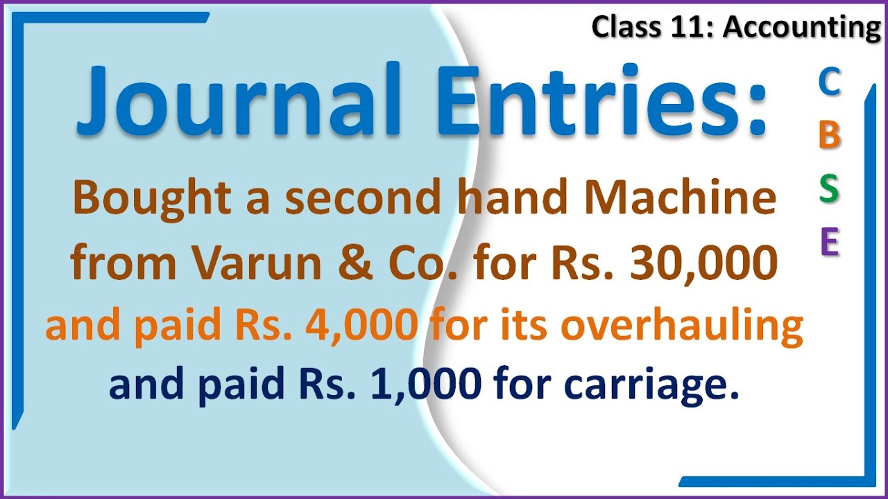 Journal Entries, Bought a second hand Machine from Varun & Co for Rs