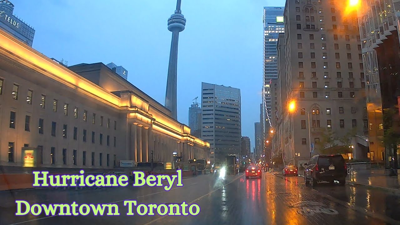 Driving in remnants of Hurricane Beryl in Downtown Toronto - YouTube