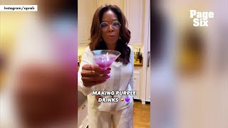 Oprah Winfrey gives glimpse inside $50M mansion as she makes purple mocktails after weight loss