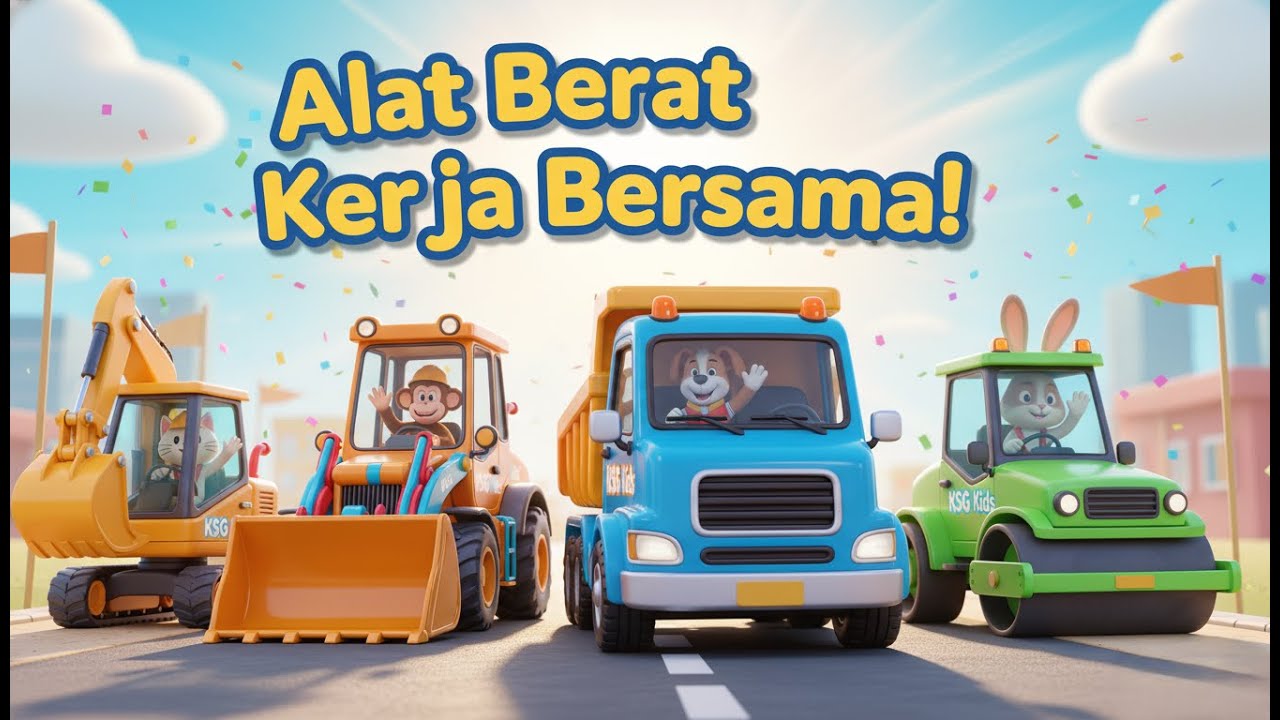 Lagu Alat Berat | Excavator, Bulldozer, Roller, Dump truck | Lagu Anak
