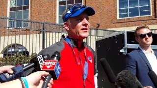Chad Morris talks at SMU spring practice opener