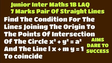 #FindConditionForLinesJoiningOriginToPointsOfIntersectionOf x²+y²=a² , lx+my=1 to coincide