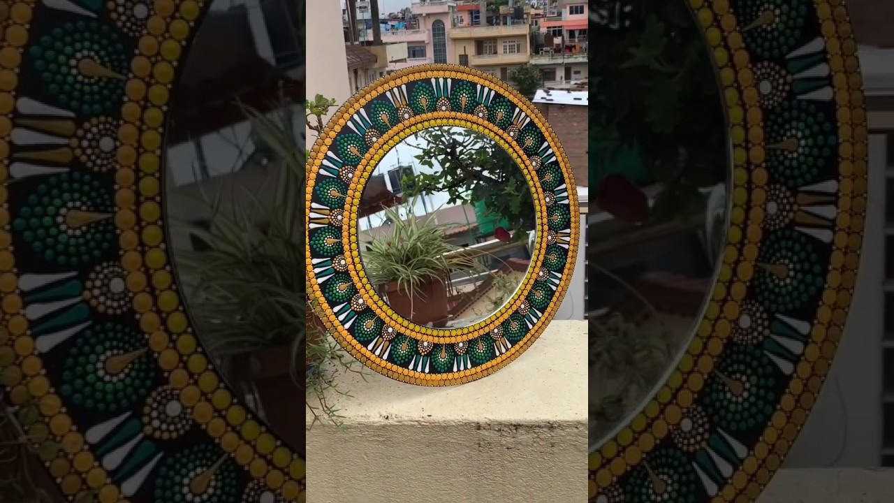 Process of hand painted dot mirror Art! 🎨🖌️ •MDF Board 16” 