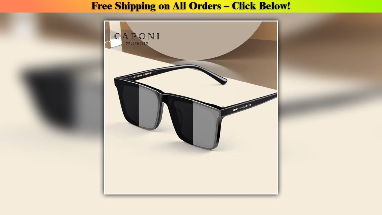 CAPONI Nylon Polarized Sunglasses High Quality Acetate Square Flat Design Sun Glasses For Men