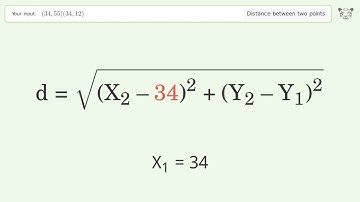 Find the distance between two points p1 (34,55) and p2 (34,12): Step-by-Step Video Solution