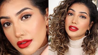 RED LIP &amp; SIMPLE BASE MAKEUP FOR CHRISTMAS | AnchalMUA