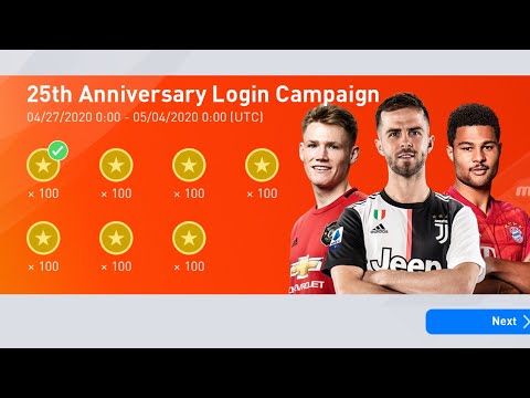 25th Anniversary Login Campaign Free 1.400 Coins PES 2020 Mobile