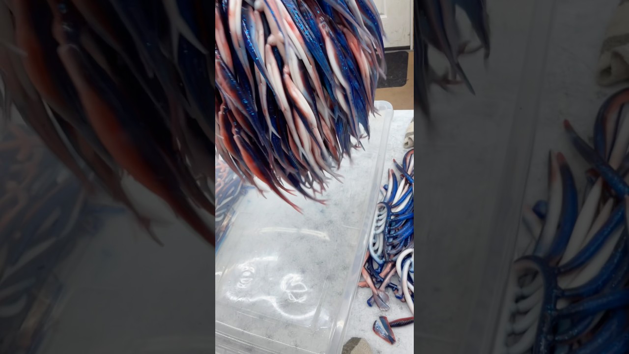 Hundreds of the Red White and Blue Worms!!👀👀#godfirst #fishing #fishingbaits #bassfishing #baits