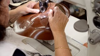 Hand stitching Horween shell Cordovan shoes · Carmina Shoemaker