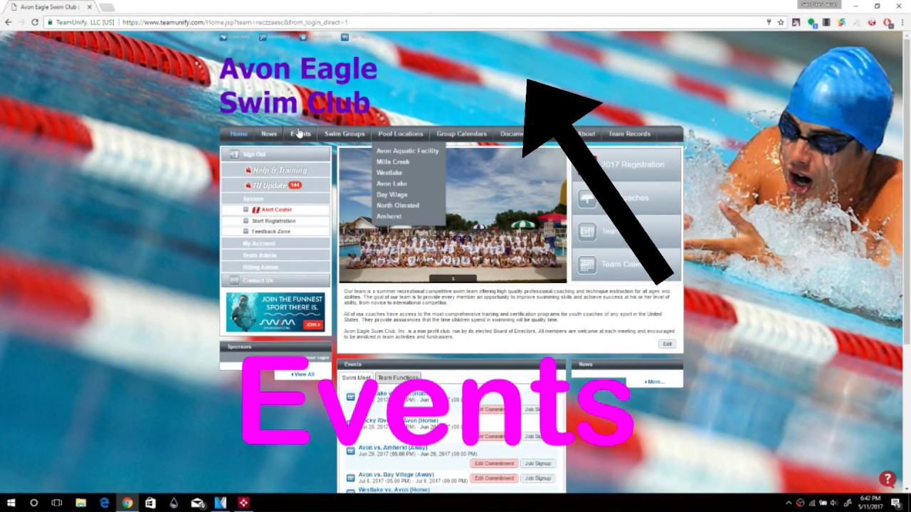 How to sign up for swim meets and/or sign up for a job Avon Swim Team
