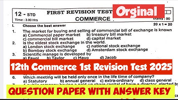 12th Commerce 1st Revision Test Question paper with answer key 2025|Vjalerts|