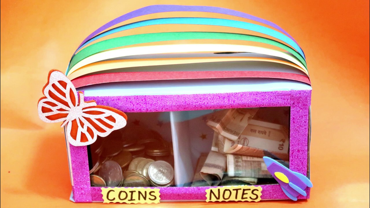 PIGGY BANK FROM OLD BOX WASTE BOX CRAFT BEST OUT OF WASTE