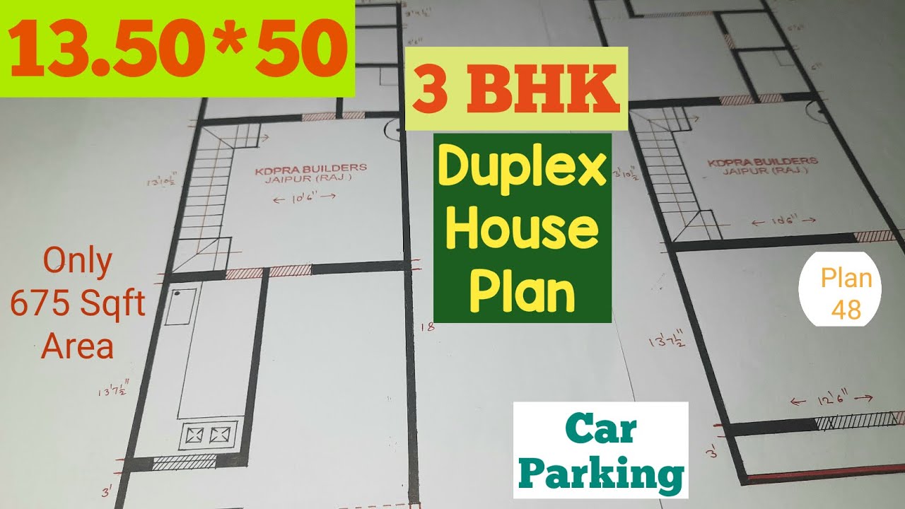 13.50*50 | 3 bhk duplex house plan with car parking | only 675 sqft ...
