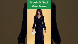 Sequin V Neck Maxi Dress 