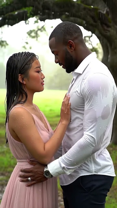 'Cinta di Bawah Hujan: Momen Romantis Wanita Asia & Pria Afrika | Cinematic AI Video' #nature #rain