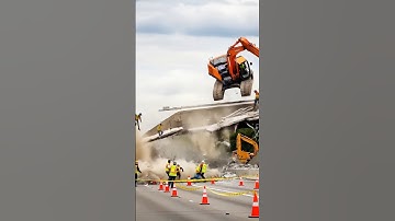 VIRAL: Overpass Collapses During Rush Hour! Excavator Falls 50 Feet 😱 #engineering #fail #bridge