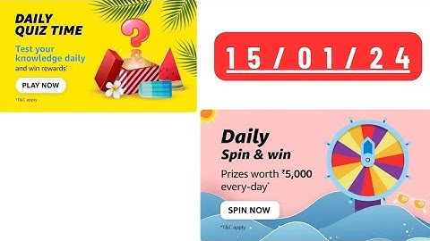 Daily Quiz Time Amazon 15 January 2023 | Daily Spin & Win Amazon | Amazon Daily Quiz Time |AmazonPay