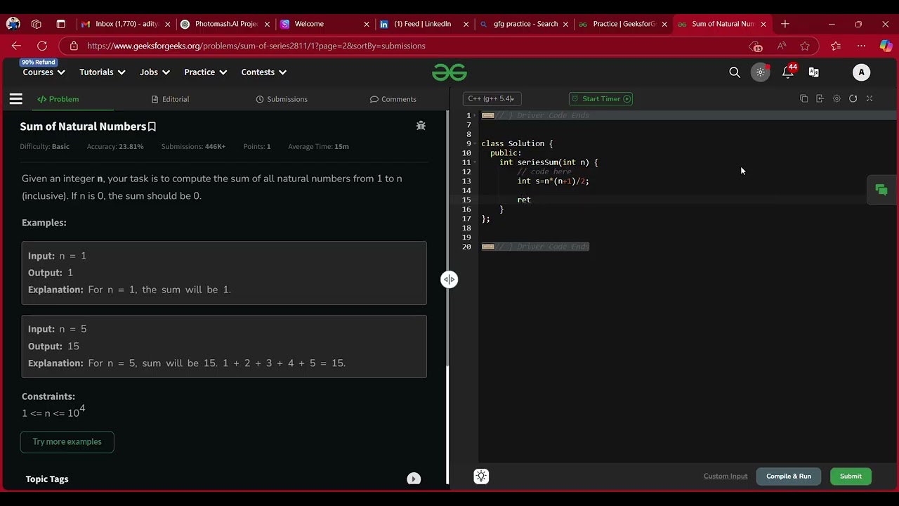 Sum of Natural Numbers  GeeksforGeeks