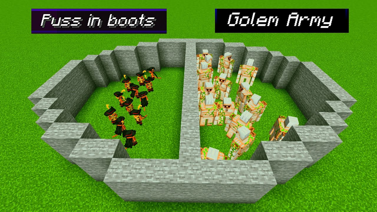 PUSS IN BOOTS Vs GOLEM Minecraft Mob Battlel YouTube
