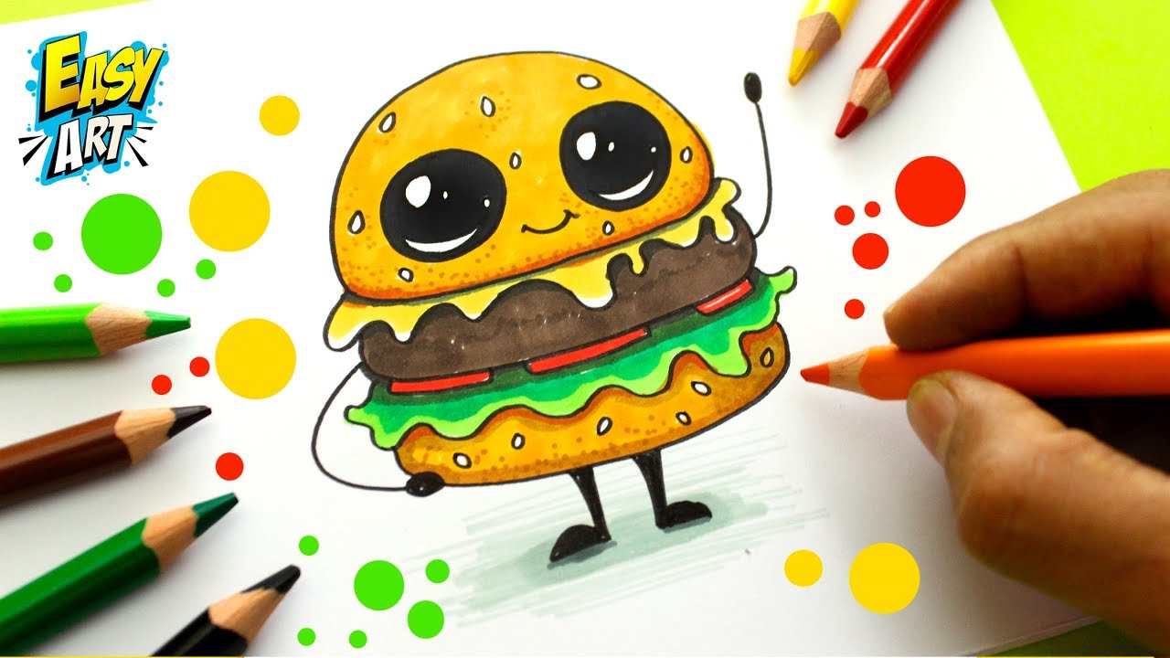 COMO DIBUJAR UNA HAMBURGUESA KAWAII CUTE - How To Draw cute - Dibujos  Faciles Easy Art - thptnganamst.edu.vn