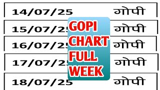 14 07 2025 TO 18 07 2025 GOPI CHART || KALYAN WEEKLY GOPI CHART