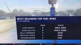 Top Fuel engine explodes Leah Pruett.