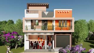 3D Animation of 32' x 46' 2 floor house Design ( Building Exterior Walkthrough )#House Elevation