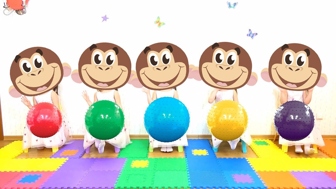 Five little Monkeys Songs Colors with Rainbow Balls YouTube