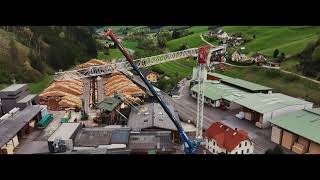 Montage Terex CTT21-40 Turmdrehkran bei der Johann Pabst Holzindustrie in Kathal bei Obdach
