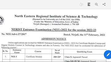 NERIST entrance examination 2022|Notifications NERIST |Northeast