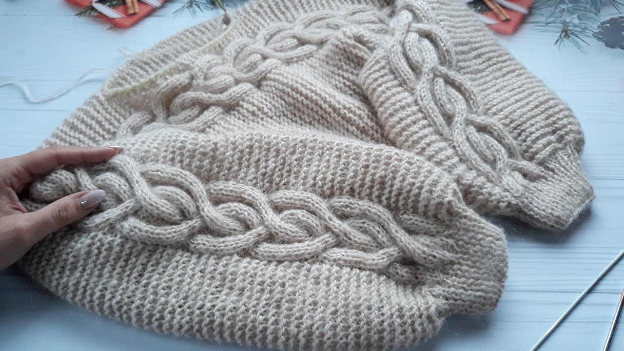 Укороченый джемпер спицами. Поперечное вязание. Часть 3. Обзор изделия, воротник.