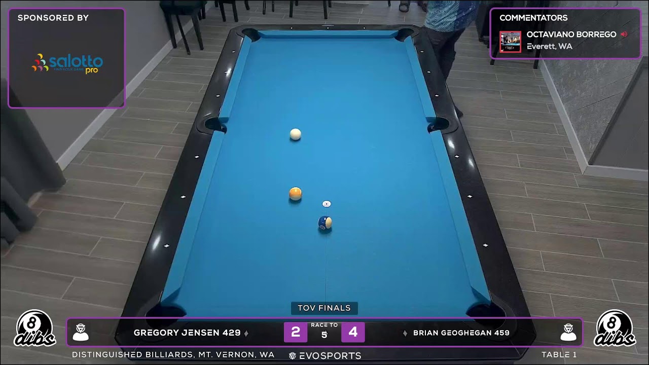 Image of video the GREGORY JENSEN 429 vs BRIAN GEOGHEGAN 459 - DISTINGUISHED BILLIARDS - TABLE 1 | EvoSports 4
