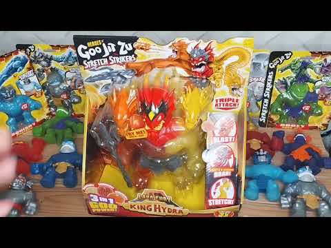 Игровая фигурка Гуджитсу Король Гидра звук, свет GooJitZu Stretch Strikers King Hydra 3 наполнителя антистресс, видео 1