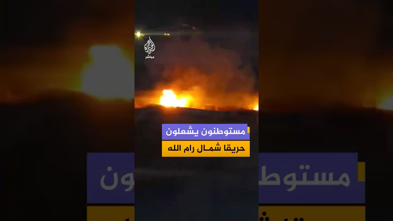 مشاهد متداولة لحريق أشعله مستوطنون في سهل بلدة ترمسعيا شمالي رام الله، بحسب وسائل إعلام فلسطينية