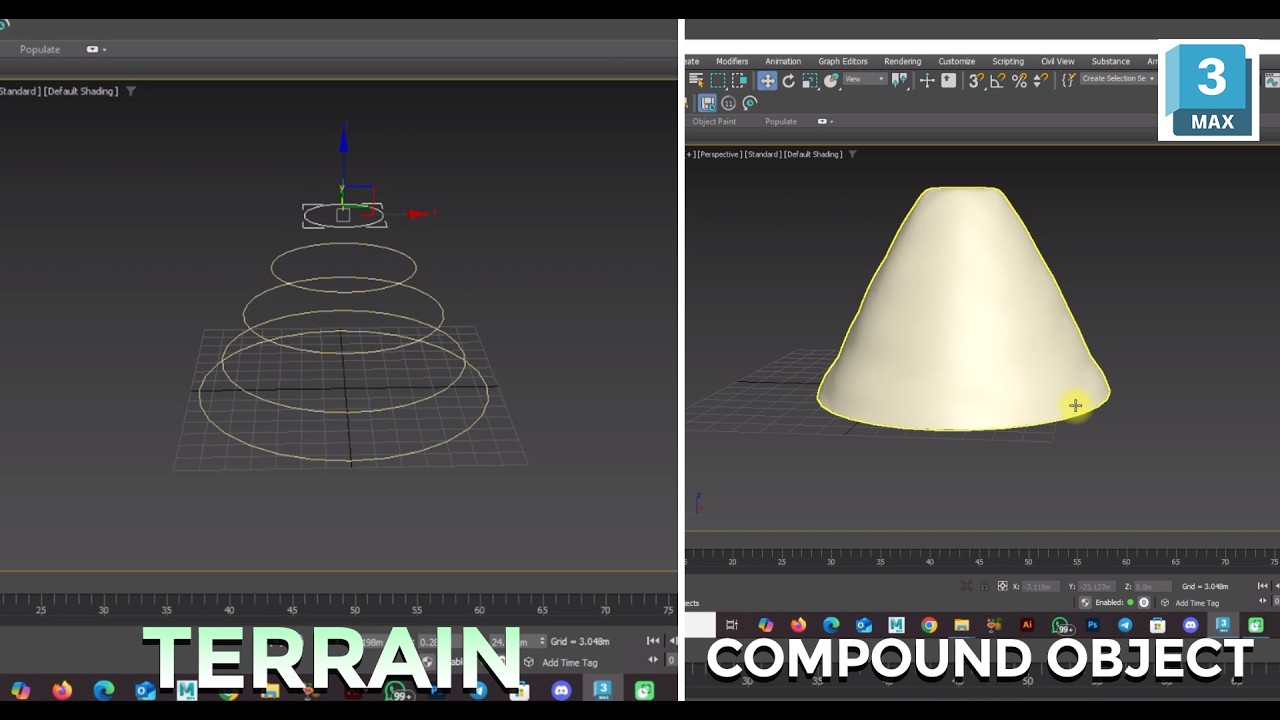 3ds Max Terrain Compound Object Tutorial | Create Terrain Using Splines ...