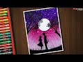 Romantic Anime Couple Drawing with Oil Pastels - step by step