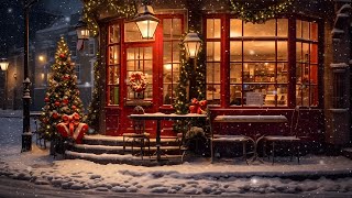 Christmas Winter Night at Snowy Corner Pub | Jazz Relaxing Music & Christmas Lights