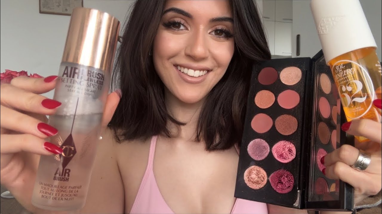 ASMR Whispering & Tapping on Makeup w/ long nails to help you sleep ~beauty favorites, project pan✨