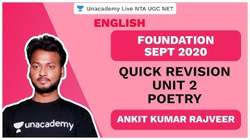 UGC NET SEP 2020 | ENGLISH | Quick Revision Unit 2- Poetry | AKS Rajveer | Unacademy Live