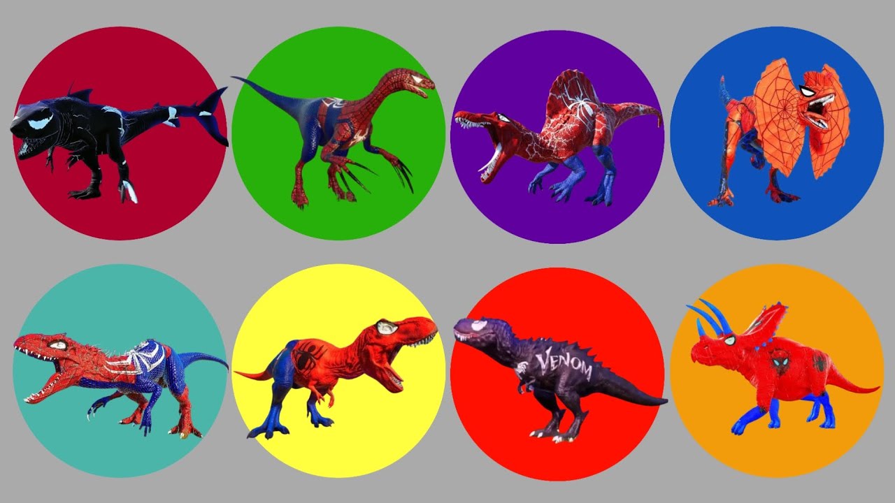 Jurassic World T-Rex Spider, T-Rex Venom, Triceratops, Indominus Rex, Terizhinosaurus, Spinosaurus