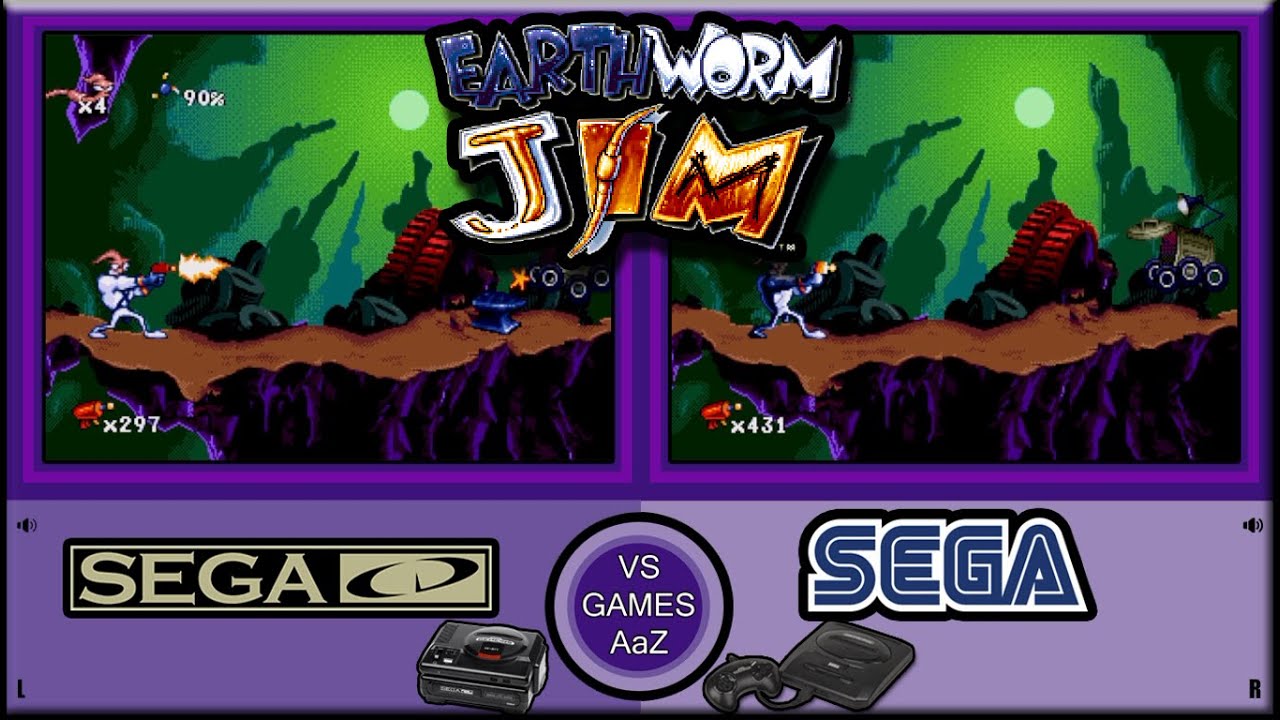 Earthworm Jim (Sega CD VS Mega Drive)Side by side comparison