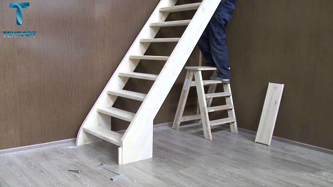 Сборка и монтаж прямой деревянной лестницы ЛЕС 12 от компании «Лесенка ...