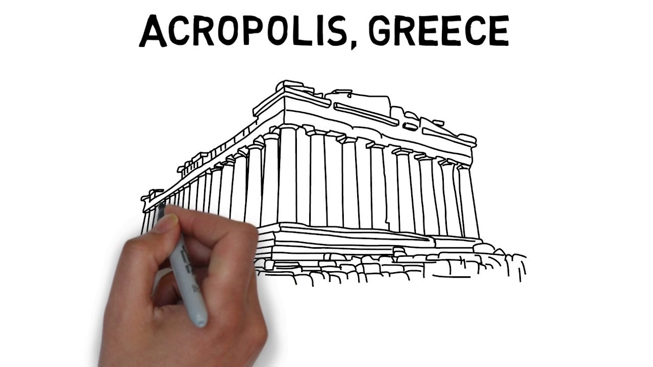 Acropolis and parthenon athens greece. Editable line sketch. Stock vector.  Historical illustration. Stock Vector | Adobe Stock